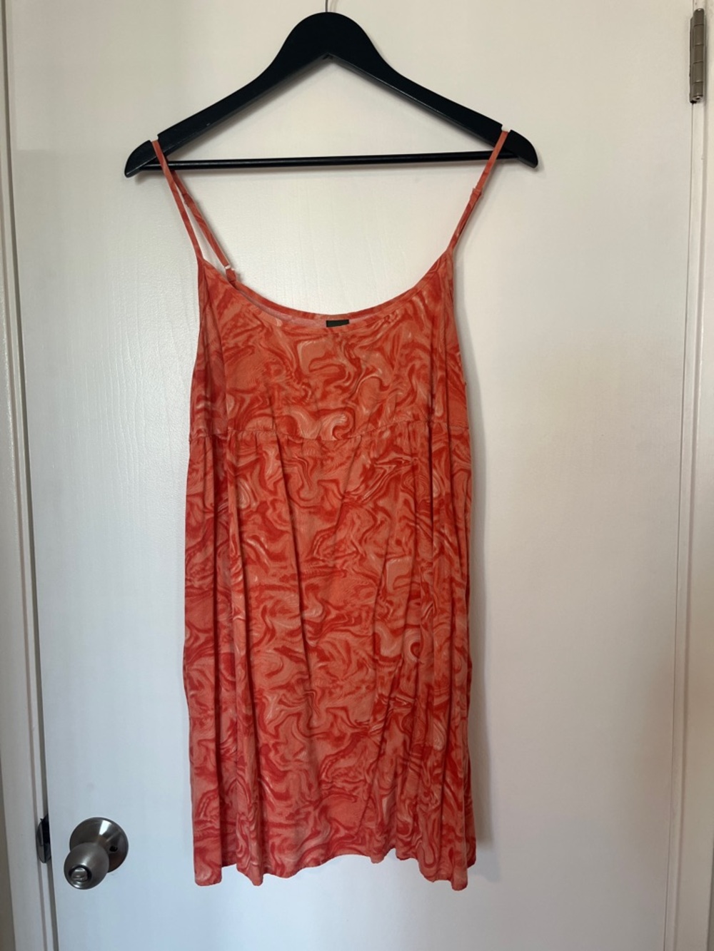Red-Orange Marble Print Slip Dress